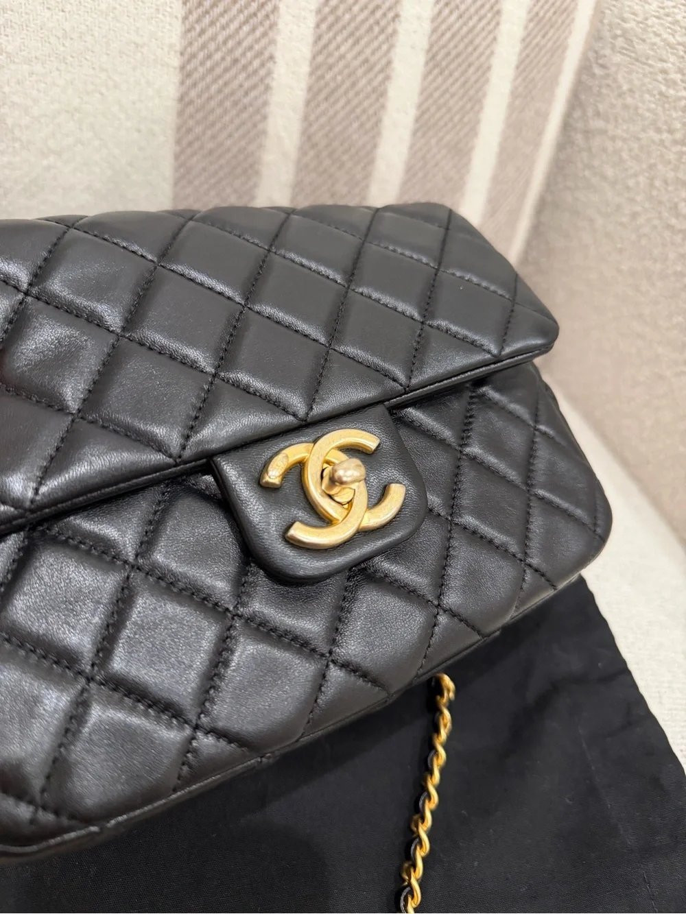 CHANEL 22K Coco Hearts Black Quilted Flap Crossbody with Gold Hardware